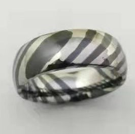 Mokume TiZr (ZrTiDamascus) Zebra ring, wood grain ring, 8mm width, 7~12.5 half size, free Nickel