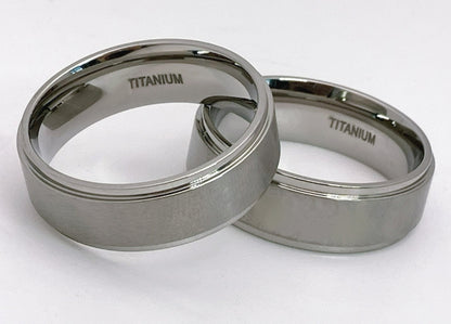 Titanium ring, flat profile, Matt finish, stepped edge, 8mm width, comfort fit