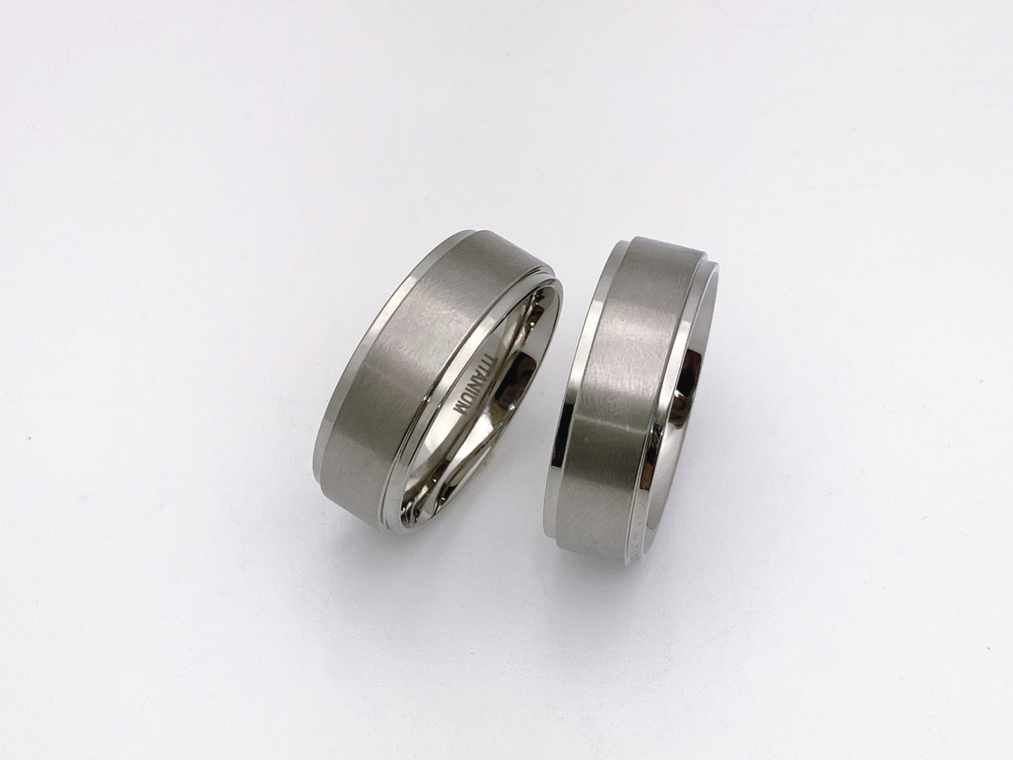 Titanium ring, flat profile, Matt finish, stepped edge, 8mm width, comfort fit