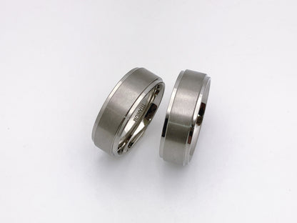 Titanium ring, flat profile, Matt finish, stepped edge, 8mm width, comfort fit