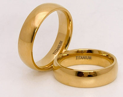 Golden Titanium ring, dome profile, polish finish, comfort fit, 6mm width