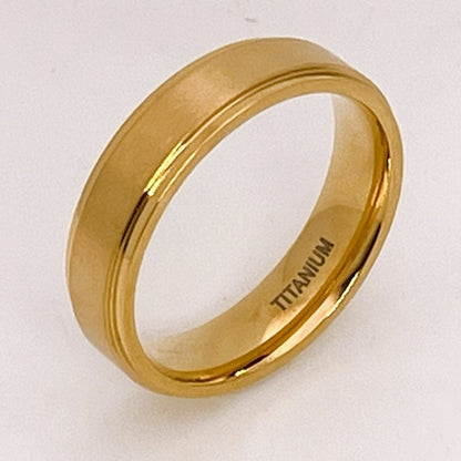 Golden Titanium ring, flat profile with edge, matt finish, 6mm width, comfort fit