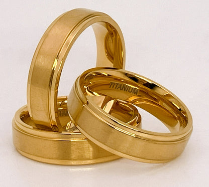 Golden Titanium ring, flat profile with edge, matt finish, 6mm width, comfort fit