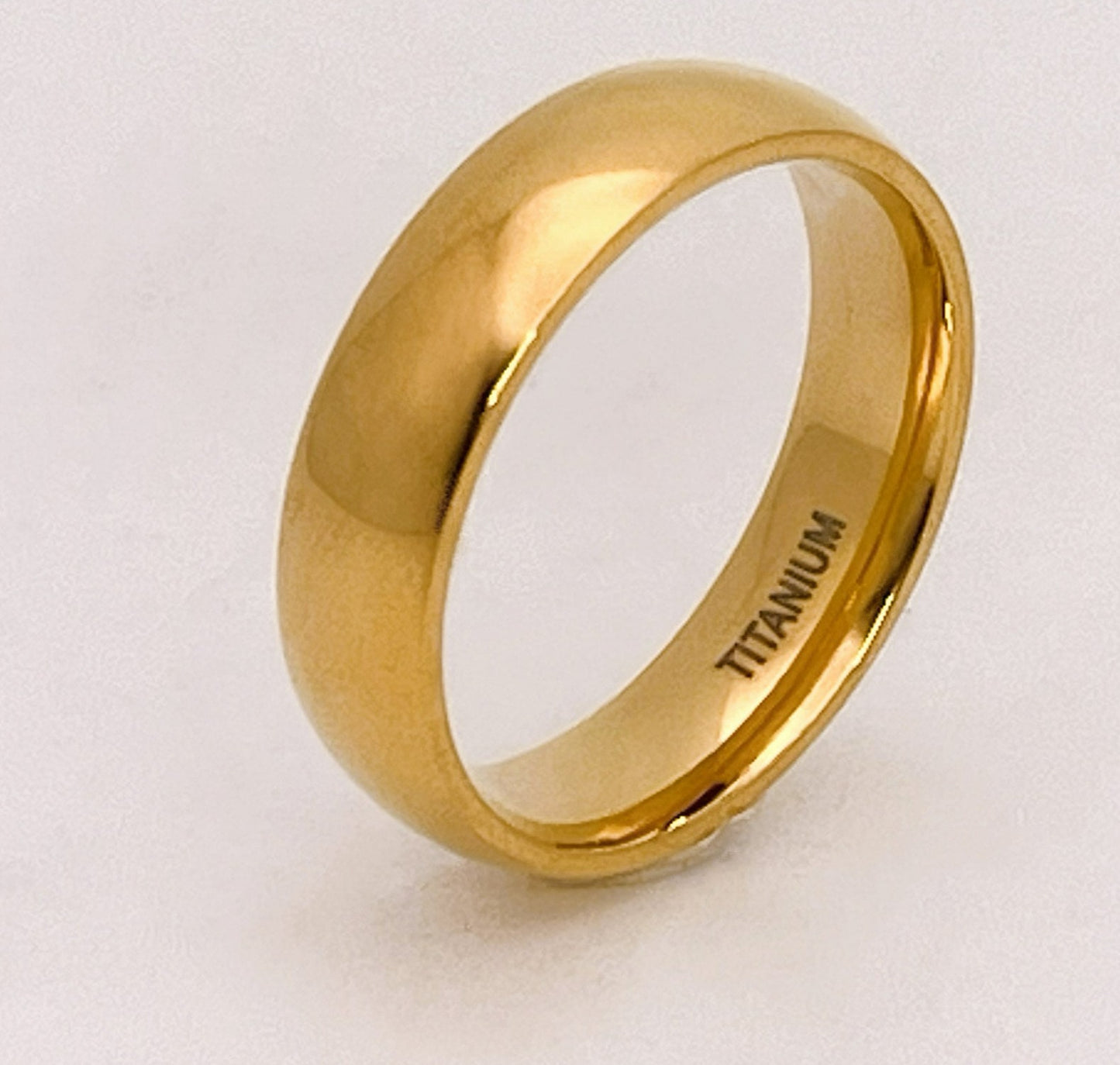 Golden Titanium ring, dome profile, polish finish, comfort fit, 6mm width