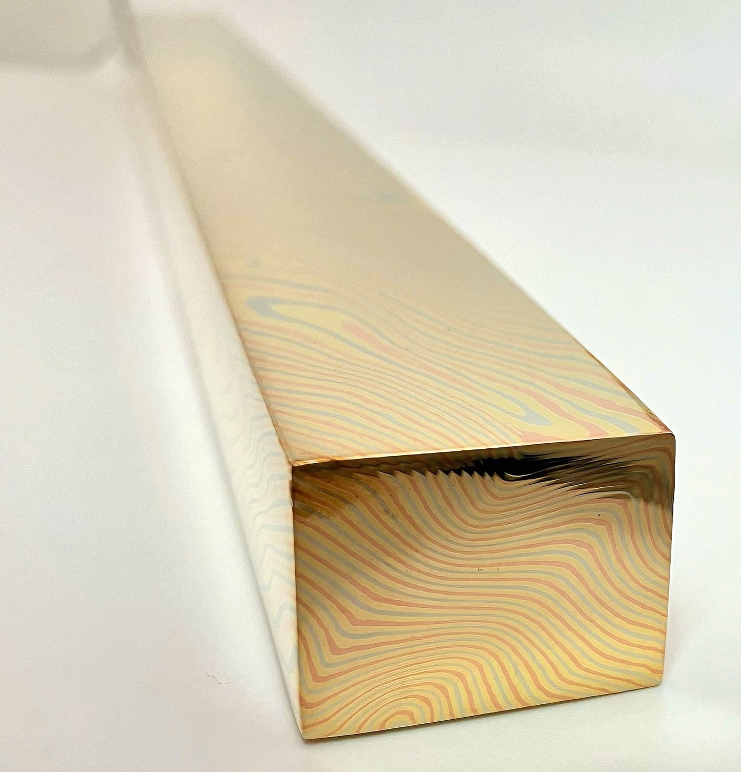 Mokume Gane copper square bar in stock: 300mm long, 10mmx25mm, twisted pattern, three alloys