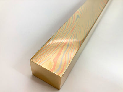 Mokume Gane copper square bar in stock: 300mm long, 10mmx25mm, twisted pattern, three alloys