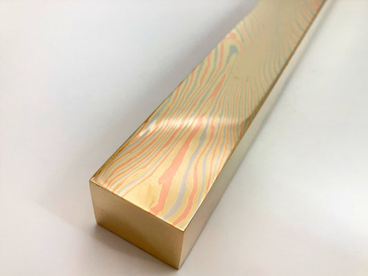 Mokume Gane copper square bar in stock: 300mm long, 10mmx25mm, twisted pattern, three alloys