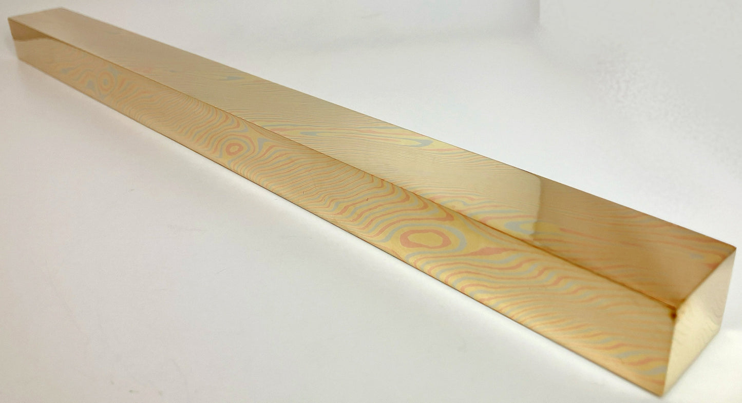 Mokume Gane copper square bar in stock: 300mm long, 10mmx25mm, twisted pattern, three alloys