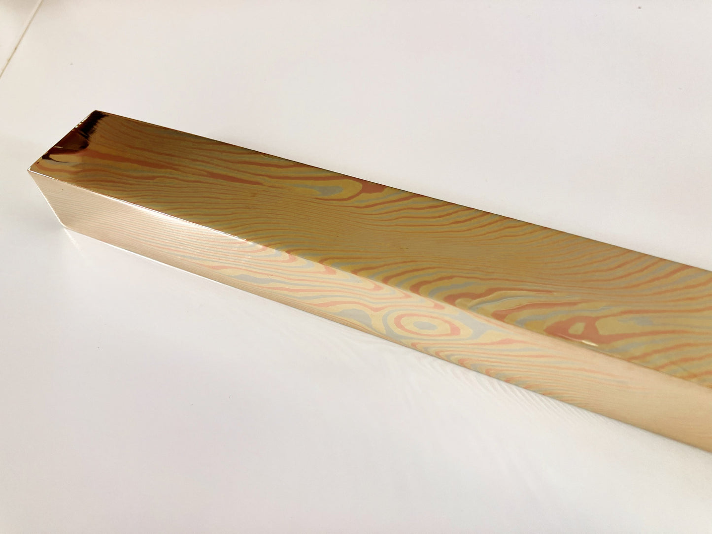 Mokume Gane copper square bar in stock: 300mm long, 10mmx25mm, twisted pattern, three alloys