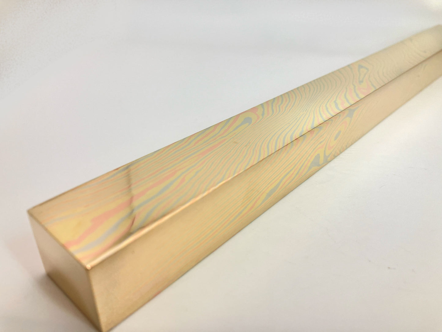 Mokume Gane copper square bar in stock: 300mm long, 10mmx25mm, twisted pattern, three alloys